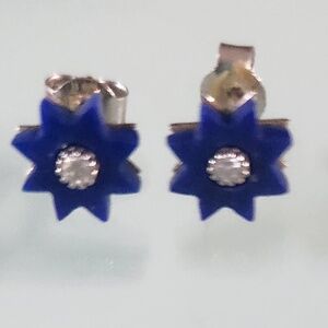 Lapis Lazuli, Gold tone star stud earrings, preloved